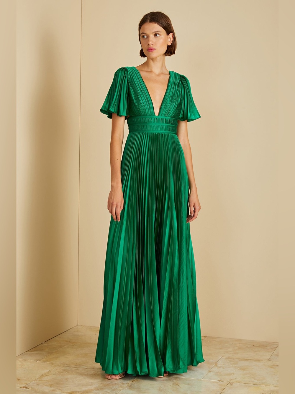 Amur Womens Jupiter Pleated Sleeve Gown, Green nwt 4 - Picture 2 of 6
